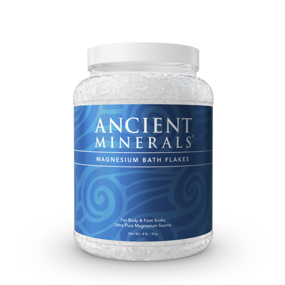Ancient Minerals® Magnesium Bath Flakes 4 lb in Jar available at www.mvpselections.com