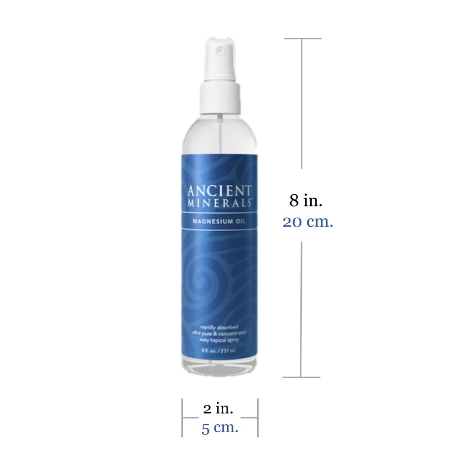Ancient Minerals® Magnesium Oil 8 oz in spray bottle size 8L x 2D inches