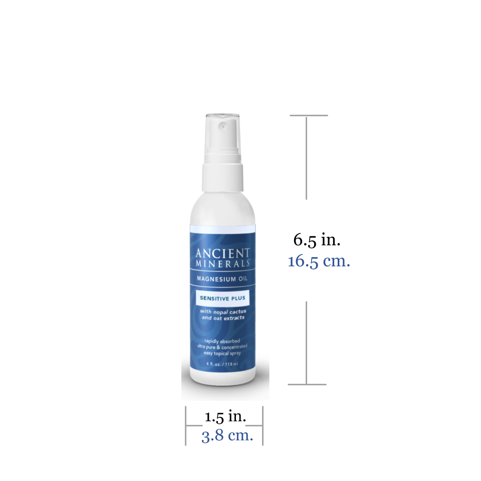 Ancient Minerals® Magnesium Oil Sensitive Plus 4 fl oz in spray bottle size 6.5L x  1.5W inches