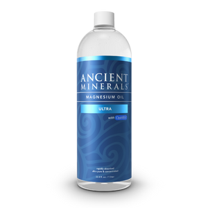 Ancient Minerals® Magnesium Oil Ultra 33.8 fl oz in spray bottle available at www.mvpselections.com