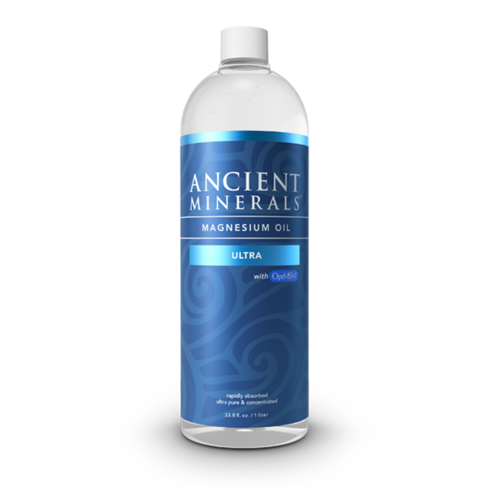 Ancient Minerals® Magnesium Oil Ultra 33.8 fl oz in spray bottle available at www.mvpselections.com