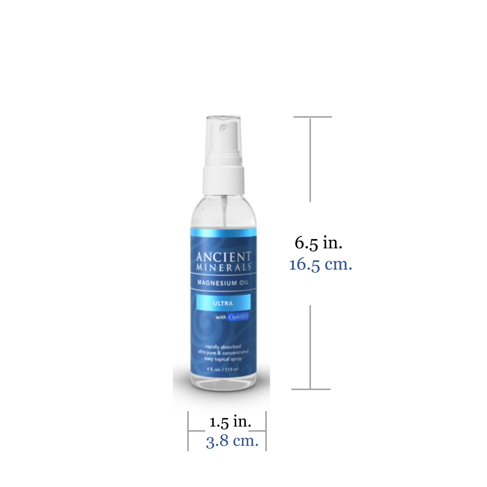 Ancient Minerals® Magnesium Oil Ultra 4 fl oz in spray bottle size 6.5L x  1.5W inches