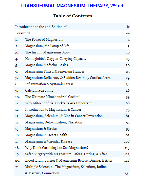 Transdermal Magnesium Therapy, 2nd ed, by Dr. Mark Sircus Table of Contents part 1