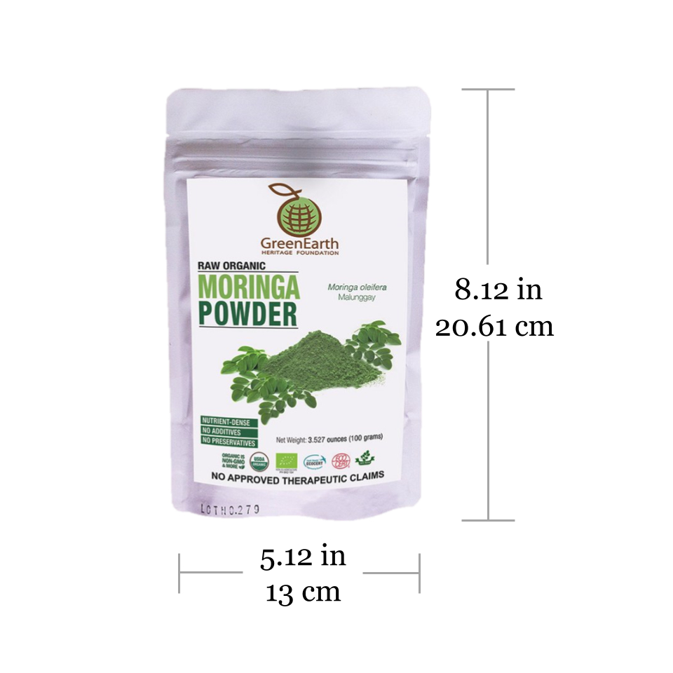 GreenEarth Moringa Powder 3.5 oz in white pouch product size