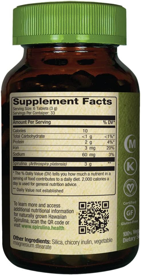 Nutrex Hawaiian Spirulina Pacifica Back label with Supplement Facts