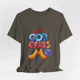 T-Shirt — "Yes! God Cares For Me" Colorful Faith Graphic Tee