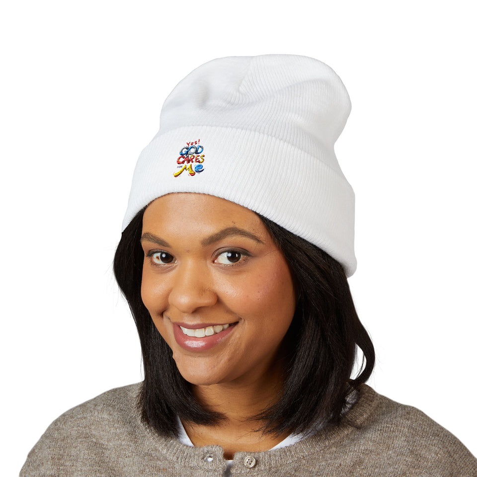 Embroidered "You Care Me" Classic Cuffed Beanie — Cozy Winter Knit Hat