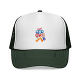 Trucker Cap — "God Cares for Me" Colorful Faith Mesh Hat