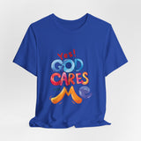 T-Shirt — "Yes! God Cares For Me" Colorful Faith Graphic Tee