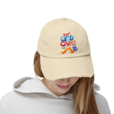 Distressed Cap — "Yes! God Cares for Me" Colorful Faith Baseball Hat