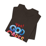T-Shirt — "Yes! God Cares For Me" Colorful Faith Graphic Tee