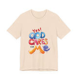 T-Shirt — "Yes! God Cares For Me" Colorful Faith Graphic Tee