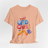 T-Shirt — "Yes! God Cares For Me" Colorful Faith Graphic Tee