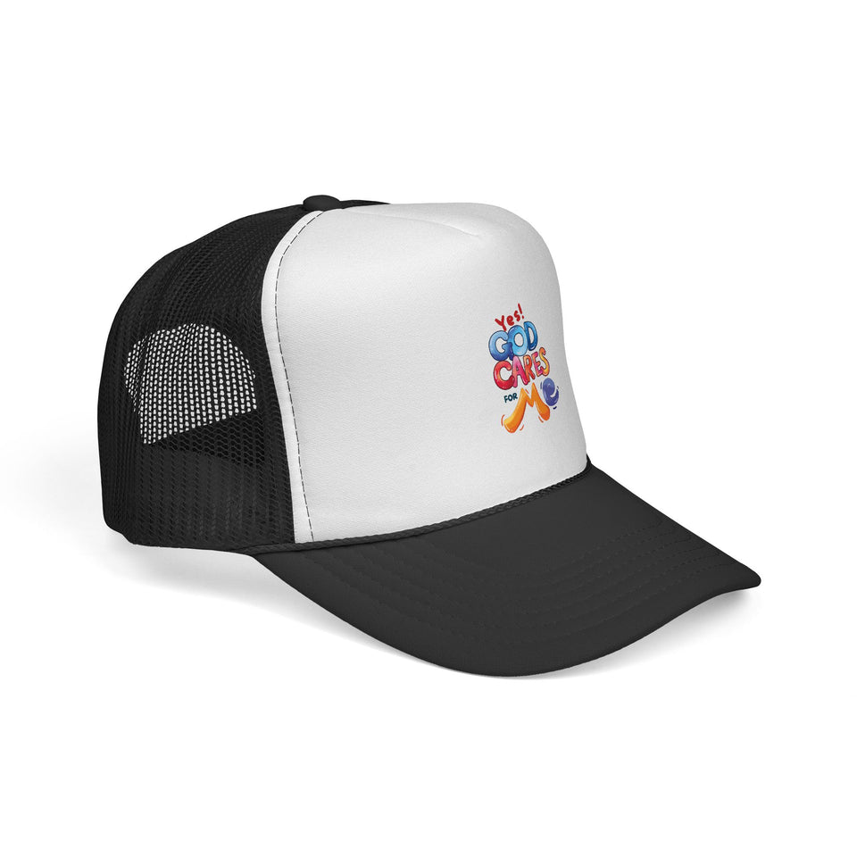 Trucker Cap — "God Cares for Me" Colorful Faith Mesh Hat