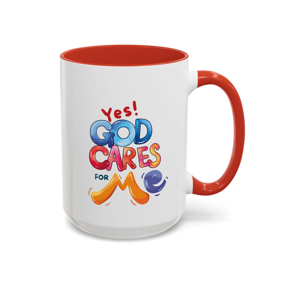 Yes! God Cares For Me Accent Coffee Mug — Inspirational Religious Coffee Mug