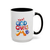 Yes! God Cares For Me Accent Coffee Mug — Inspirational Religious Coffee Mug