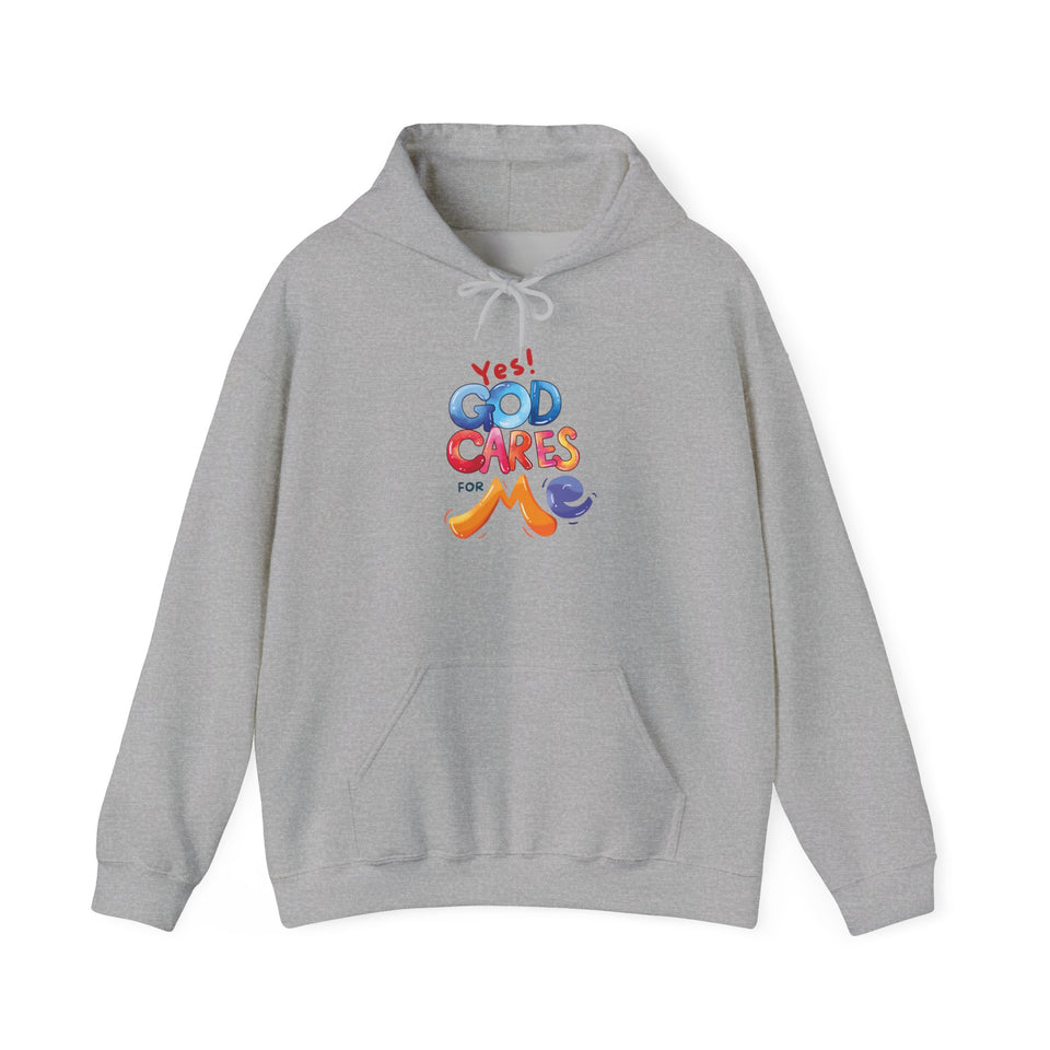 God Cares For Me Hoodie — Colorful Positive Faith Sweatshirt