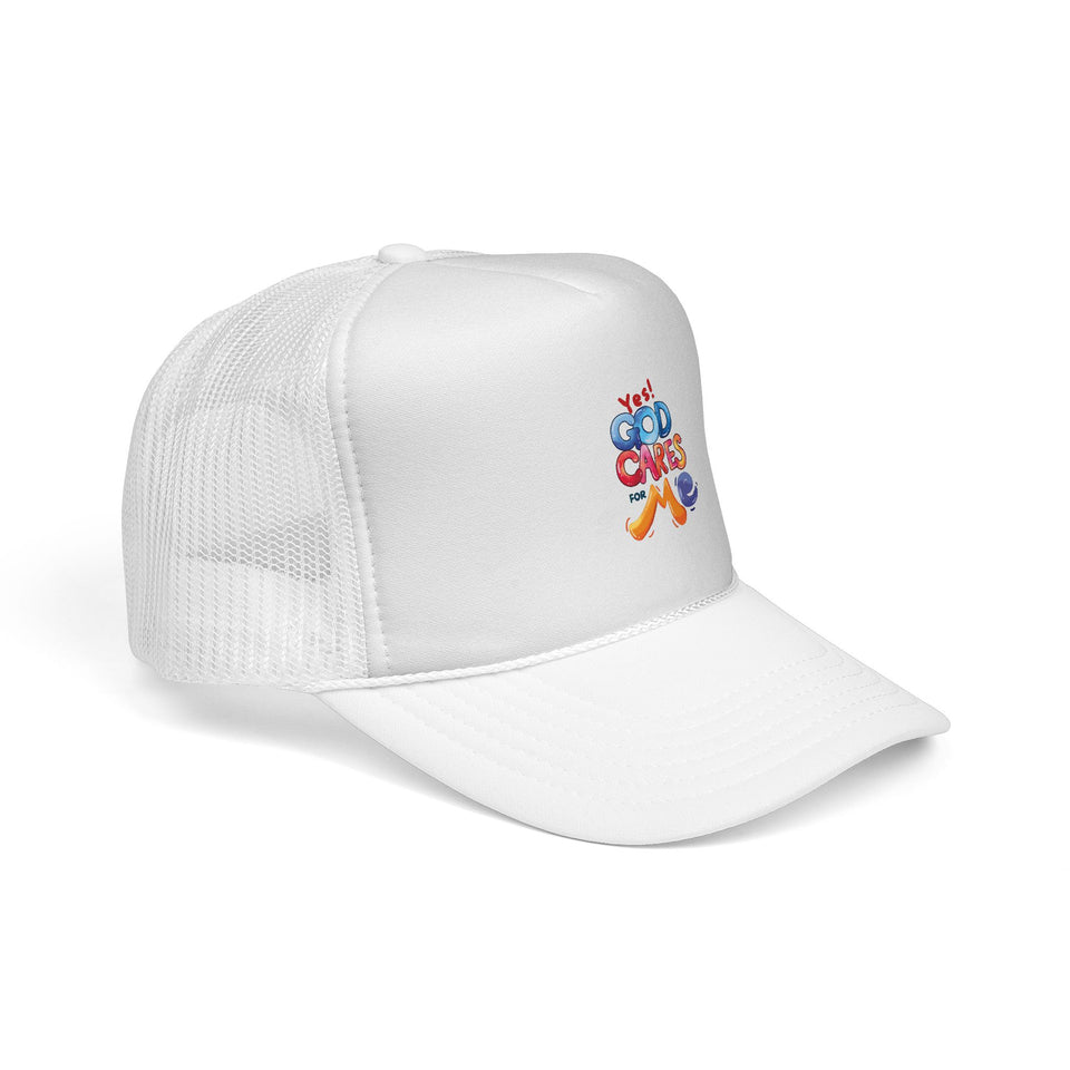 Trucker Cap — "God Cares for Me" Colorful Faith Mesh Hat