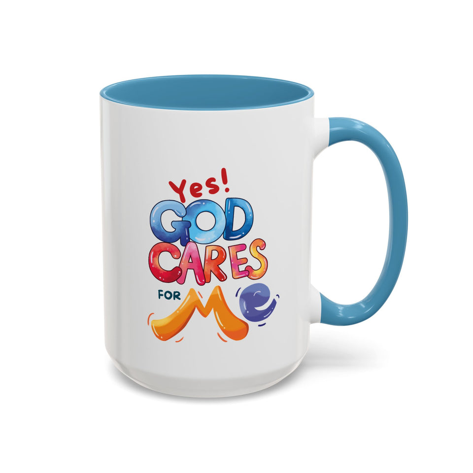 Yes! God Cares For Me Accent Coffee Mug — Inspirational Religious Coffee Mug