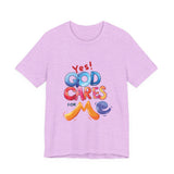 T-Shirt — "Yes! God Cares For Me" Colorful Faith Graphic Tee