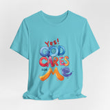 T-Shirt — "Yes! God Cares For Me" Colorful Faith Graphic Tee