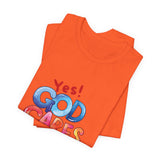 T-Shirt — "Yes! God Cares For Me" Colorful Faith Graphic Tee