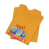 T-Shirt — "Yes! God Cares For Me" Colorful Faith Graphic Tee
