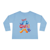 Toddler Long Sleeve Tee — "Yes! God Cares for Me" Colorful Faith Shirt