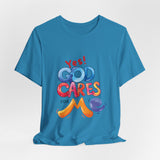 T-Shirt — "Yes! God Cares For Me" Colorful Faith Graphic Tee