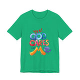 T-Shirt — "Yes! God Cares For Me" Colorful Faith Graphic Tee