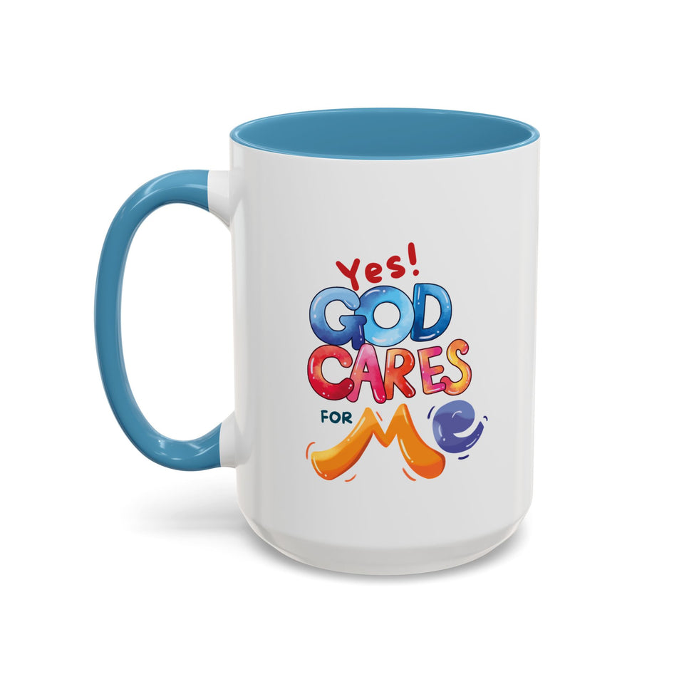 Yes! God Cares For Me Accent Coffee Mug — Inspirational Religious Coffee Mug