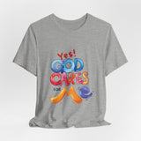 T-Shirt — "Yes! God Cares For Me" Colorful Faith Graphic Tee