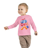 Toddler Long Sleeve Tee — "Yes! God Cares for Me" Colorful Faith Shirt