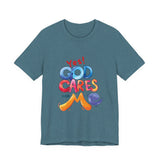 T-Shirt — "Yes! God Cares For Me" Colorful Faith Graphic Tee