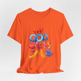 T-Shirt — "Yes! God Cares For Me" Colorful Faith Graphic Tee