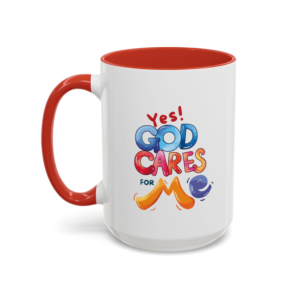 Yes! God Cares For Me Accent Coffee Mug — Inspirational Religious Coffee Mug