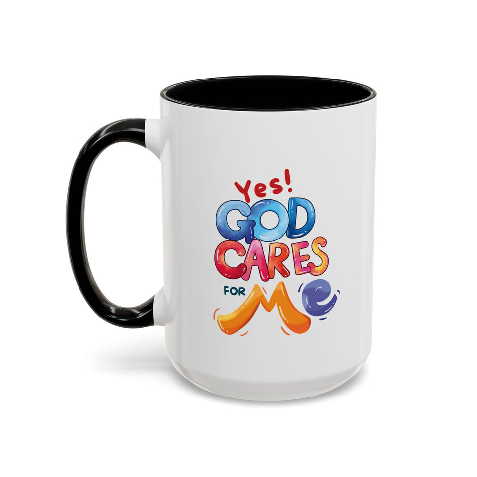 Yes! God Cares For Me Accent Coffee Mug — Inspirational Religious Coffee Mug