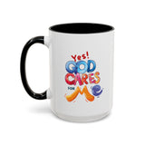Yes! God Cares For Me Accent Coffee Mug — Inspirational Religious Coffee Mug