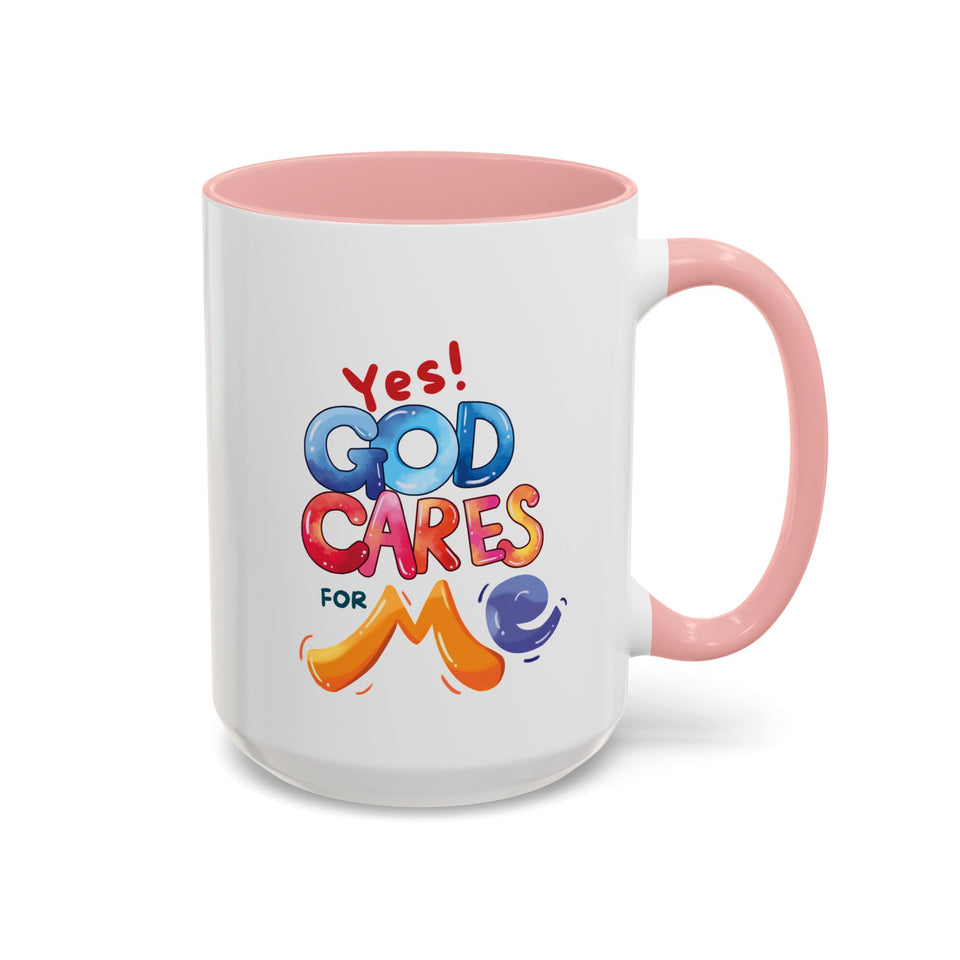 Yes! God Cares For Me Accent Coffee Mug — Inspirational Religious Coffee Mug