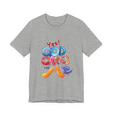 T-Shirt — "Yes! God Cares For Me" Colorful Faith Graphic Tee