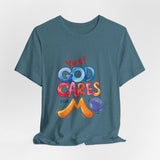 T-Shirt — "Yes! God Cares For Me" Colorful Faith Graphic Tee