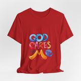 T-Shirt — "Yes! God Cares For Me" Colorful Faith Graphic Tee