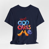 T-Shirt — "Yes! God Cares For Me" Colorful Faith Graphic Tee