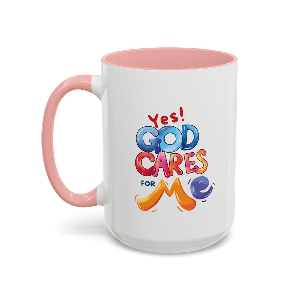Yes! God Cares For Me Accent Coffee Mug — Inspirational Religious Coffee Mug