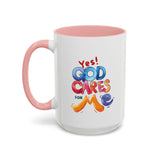 Yes! God Cares For Me Accent Coffee Mug — Inspirational Religious Coffee Mug