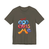T-Shirt — "Yes! God Cares For Me" Colorful Faith Graphic Tee