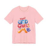 T-Shirt — "Yes! God Cares For Me" Colorful Faith Graphic Tee