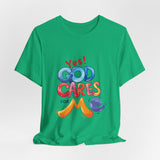 T-Shirt — "Yes! God Cares For Me" Colorful Faith Graphic Tee