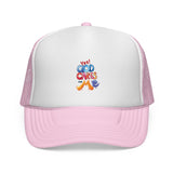 Trucker Cap — "God Cares for Me" Colorful Faith Mesh Hat