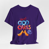 T-Shirt — "Yes! God Cares For Me" Colorful Faith Graphic Tee